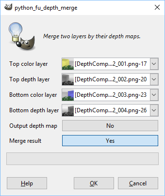 The depth merge plugin dialog.